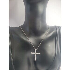 Vintage Sterling Silver 925 Chain Cross Pendant CZ Stones Jewelry Fine